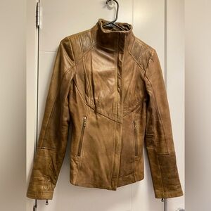 Soft modern brown Danier leather jacket asymmetrical zipper 2xsm